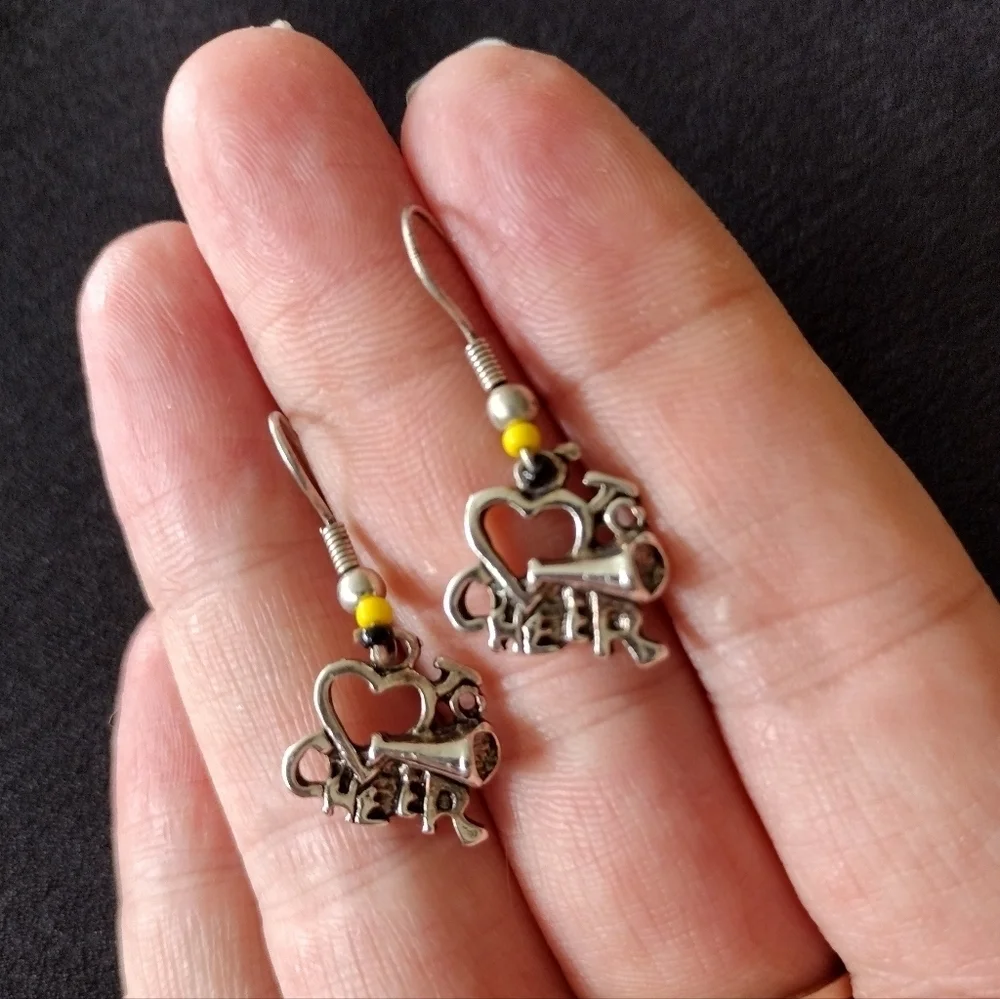 Cheerleading Silver Love To Cheer Dangle Earrings